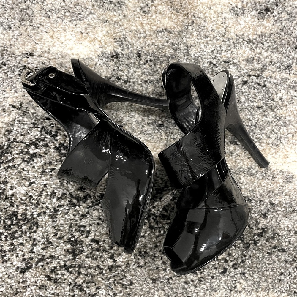 BCBGirls patent leather heeled sandals size 5